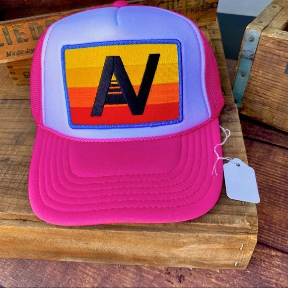 Aviator Nation Neon Pink Cap with Logo Patch Aviator Nation Patriotic Patch Vintage Low Rise Trucker in  main image 3